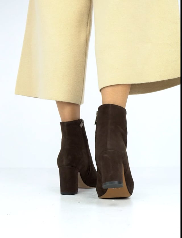 High heel ankle boots heel 5 cm dark brown chamois
