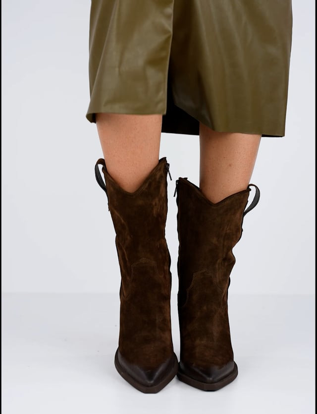 High heel ankle boots heel 8 cm dark brown chamois