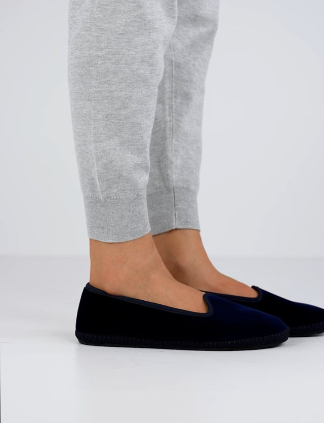 Flat shoes heel 1 cm blu velvet