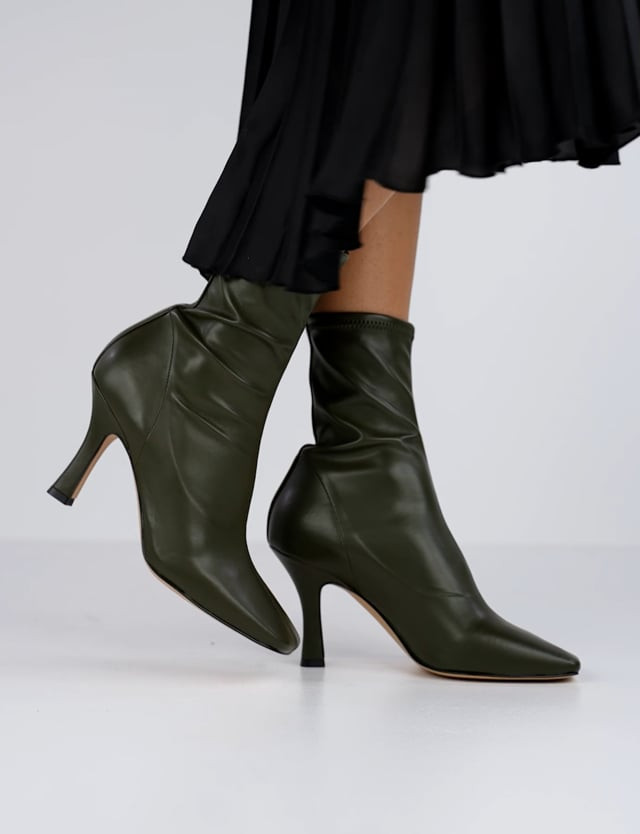 High heel ankle boots heel 8 cm green leather