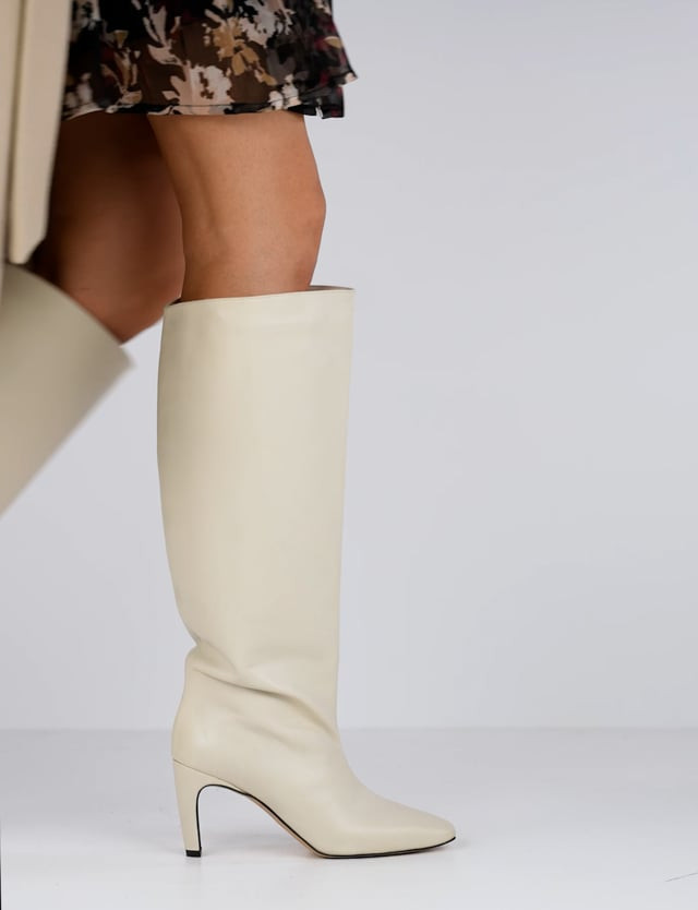 High heel boots heel 8 cm white leather