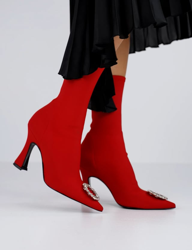 High heel ankle boots heel 9 cm red licra