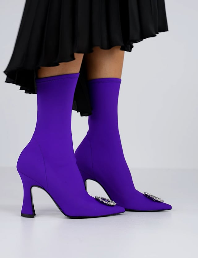 High heel ankle boots heel 9 cm violet licra