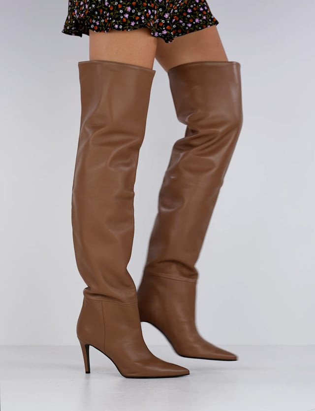 High heel boots heel 9 cm beige leather