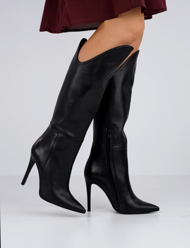 High heel boots heel 11 cm black leather