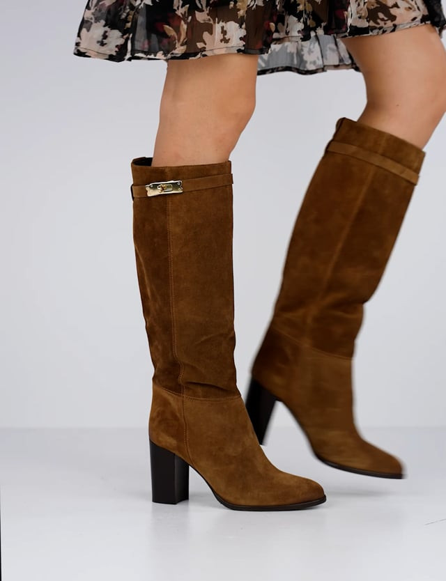High heel boots heel 9 cm brown chamois