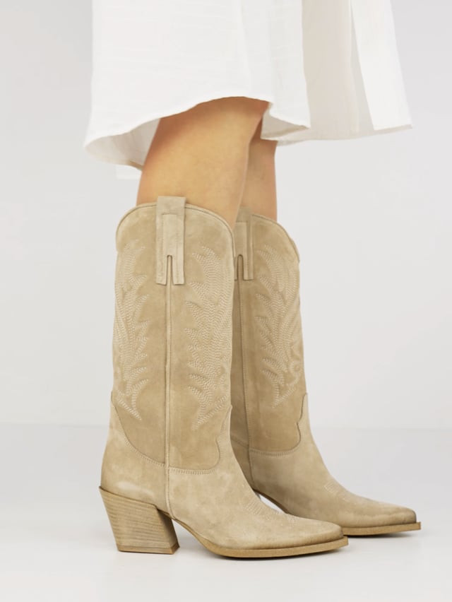 High heel boots heel 7 cm beige chamois