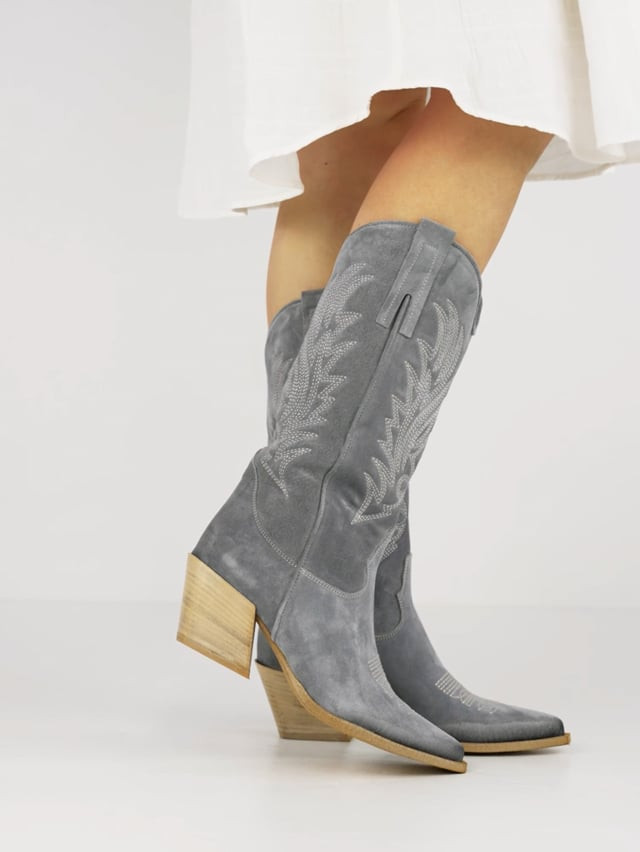 High heel boots heel 7 cm light blue chamois