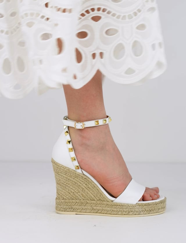 Wedge heels heel 10 cm white leather
