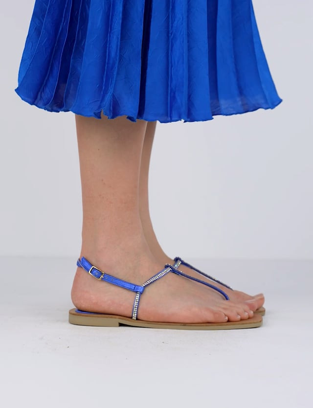 Sandali tacco 1cm pelle blu