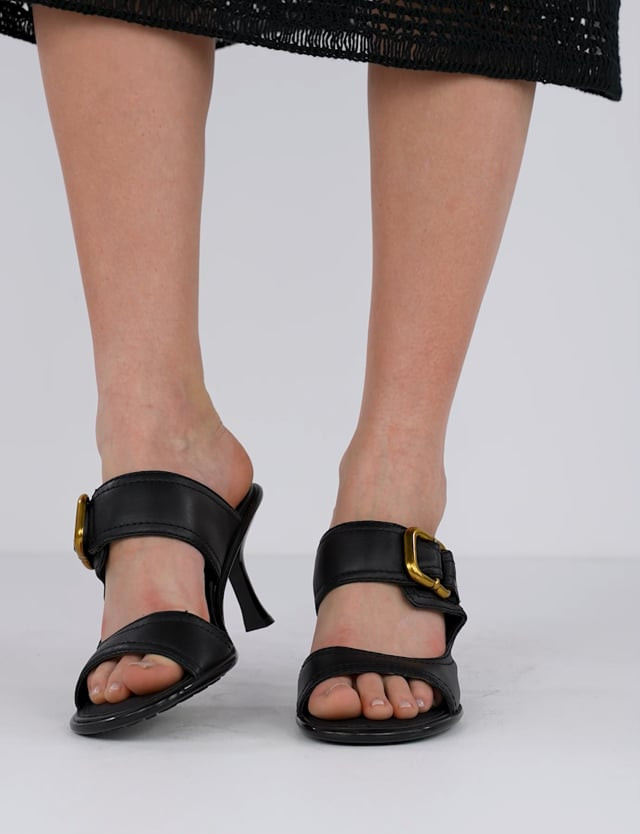 Slippers heel 9 cm black leather
