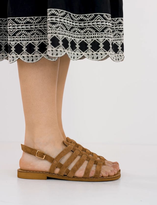 Sandali tacco 1cm camoscio marrone