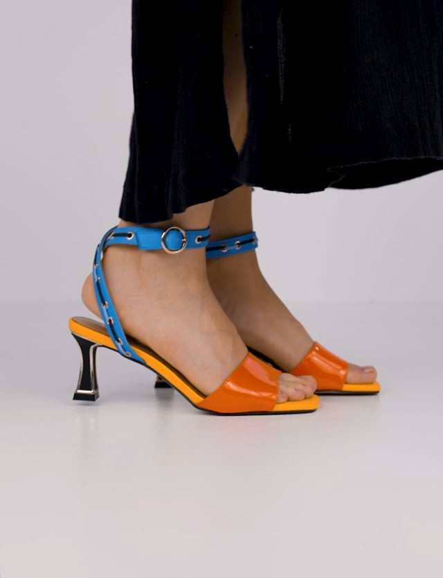 High heel sandals heel 5 cm multicolor leather