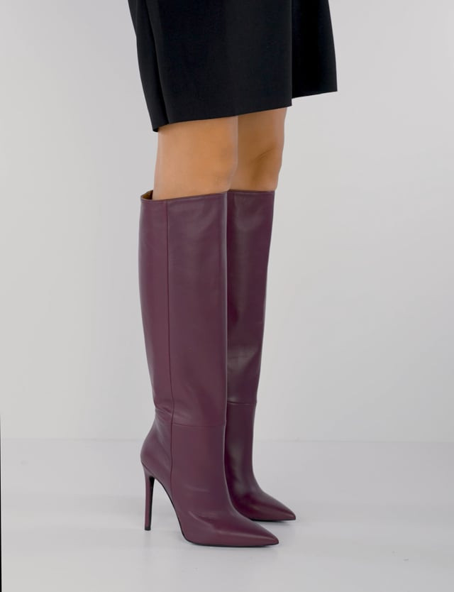 High heel boots heel 10 cm violet leather