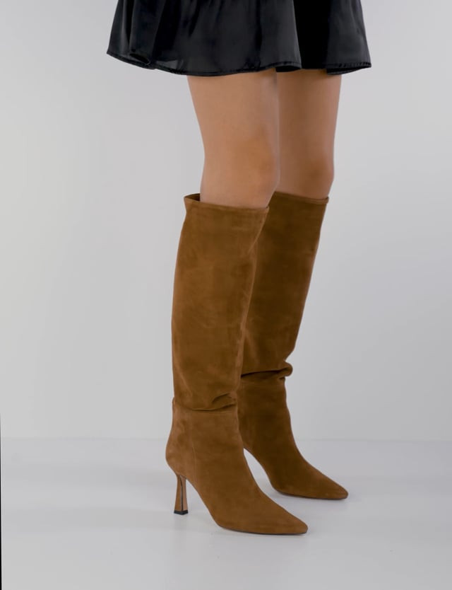 High heel boots heel 9 cm brown suede