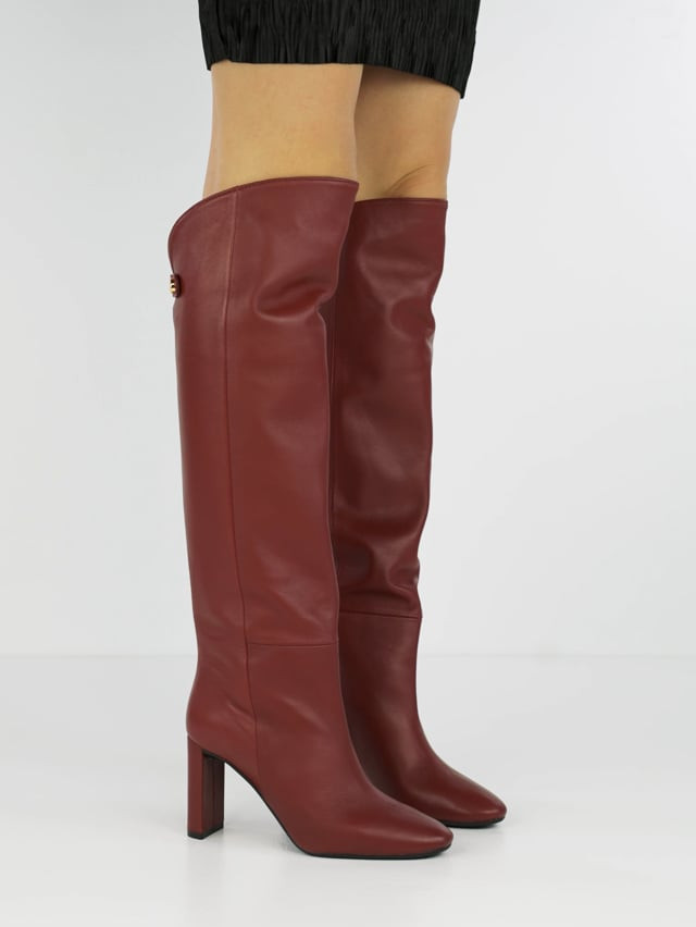 High heel boots heel 8 cm red leather