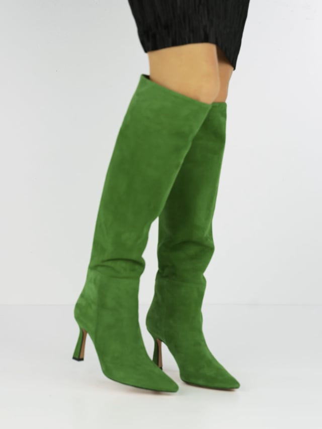 Stivali tacco 10cm camoscio verde