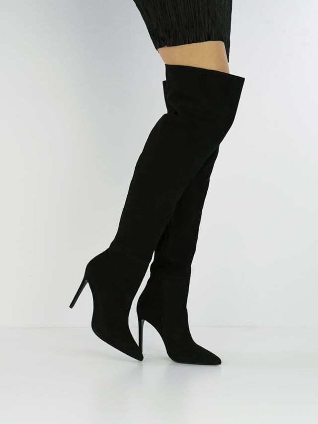 High heel boots heel 12 cm black suede