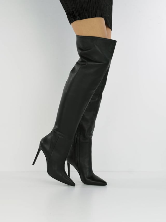 High heel boots heel 13 cm black leather