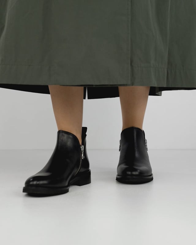 Low heel ankle boots heel 1 cm black leather