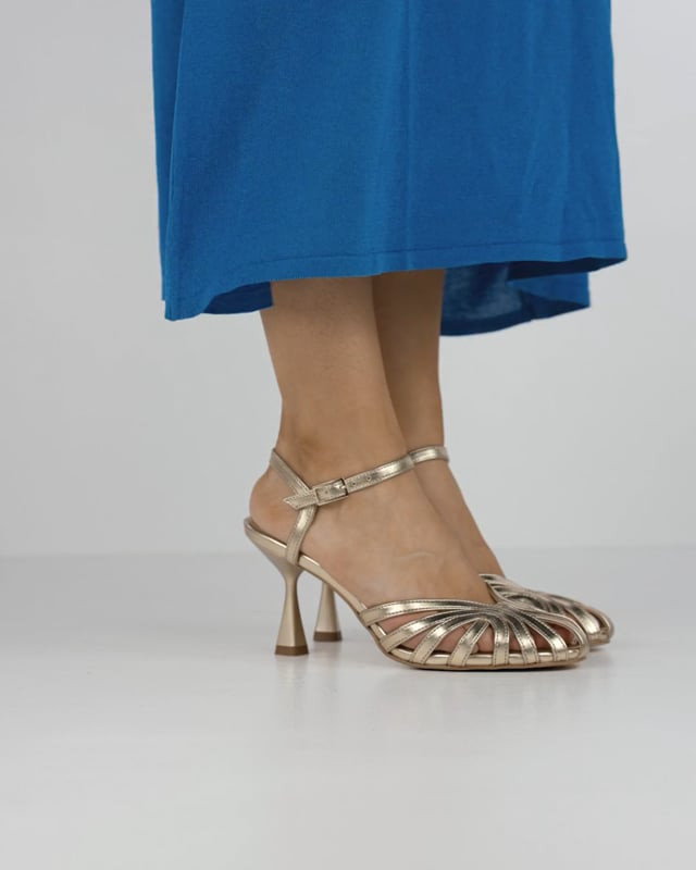High heel sandals heel 6 cm gold laminated