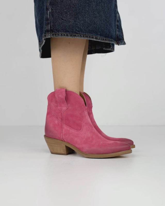 Cowboy boots heel 4 cm pink suede