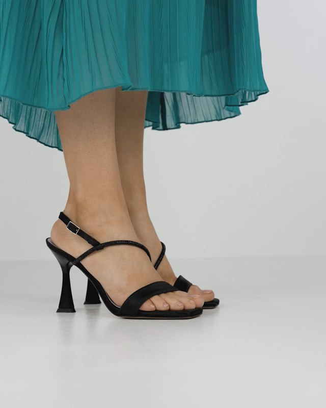 High heel sandals heel 9 cm black satin