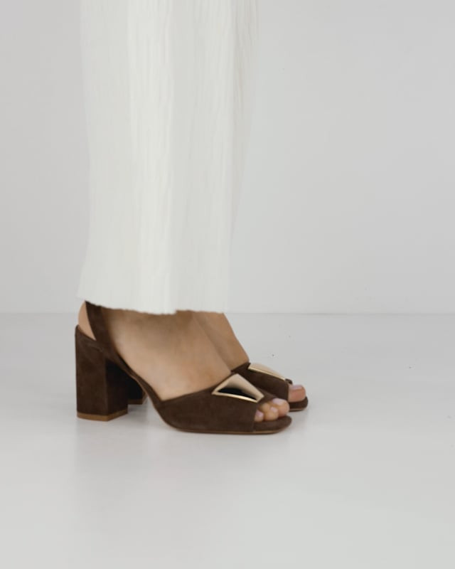 High heel sandals heel 8 cm dark brown suede