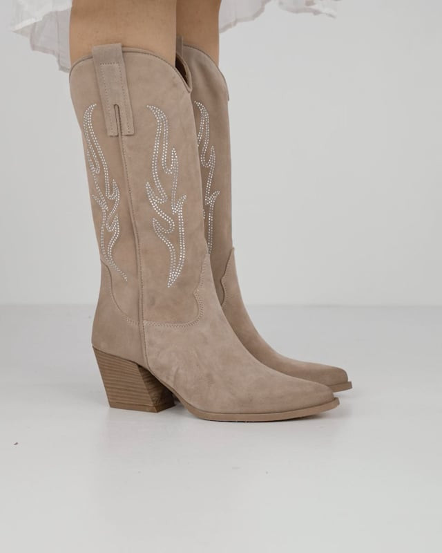 High heel boots heel 7 cm beige suede