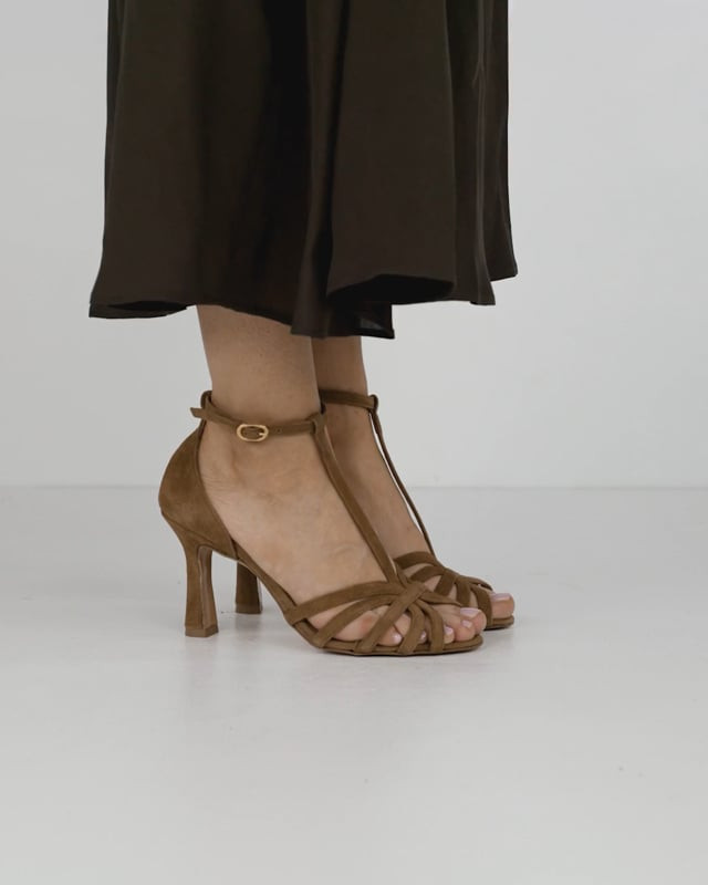 High heel sandals heel 8 cm brown suede