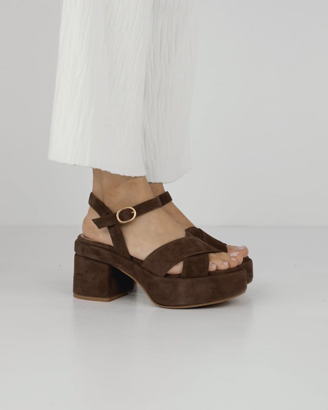 High heel sandals heel 6 cm dark brown suede