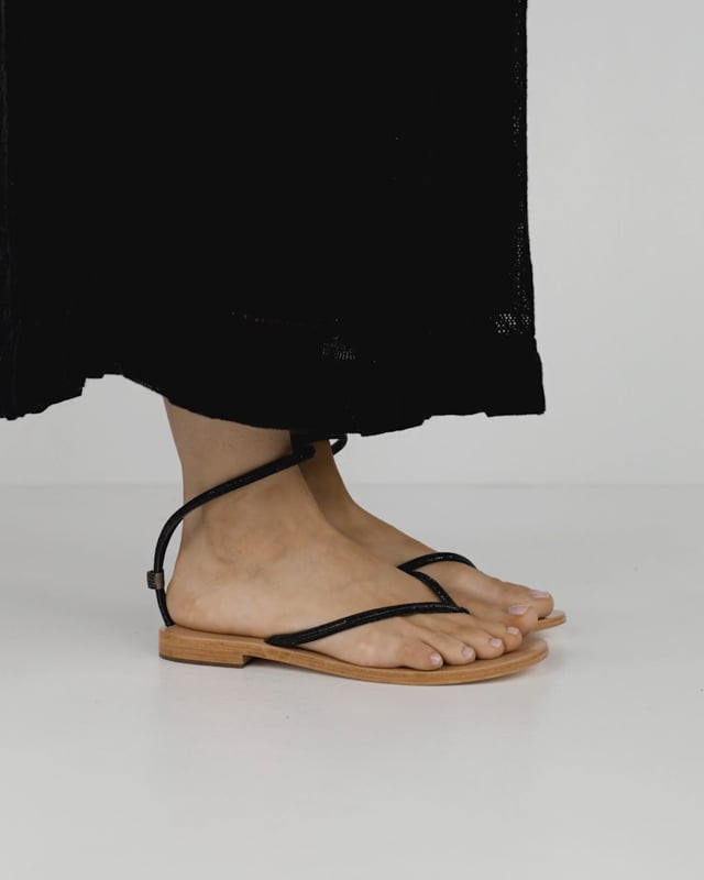 Sandali infradito tacco 1 cm nero pelle