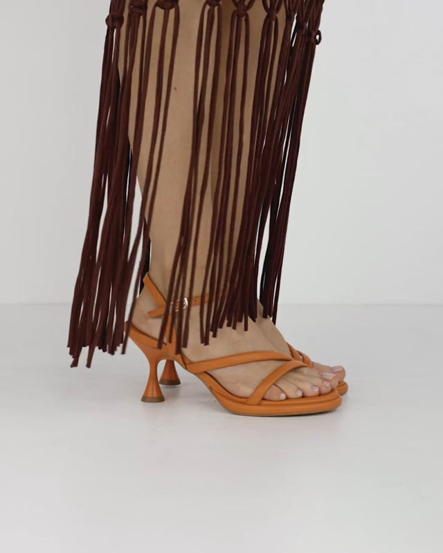 High heel sandals heel 6 cm orange leather