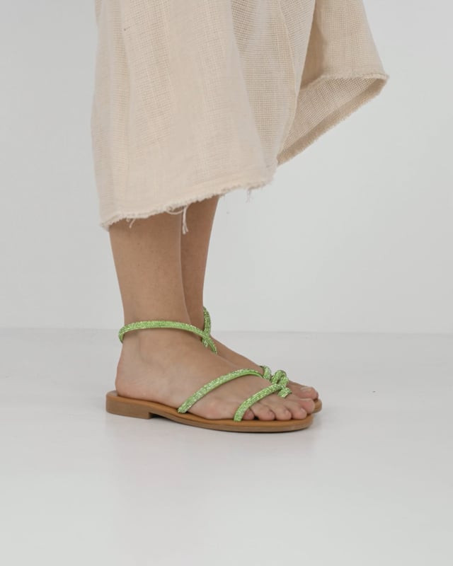 Low heel sandals heel 1 cm green leather