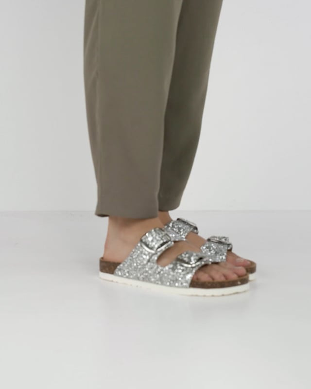 Slippers heel 1 cm silver glitter