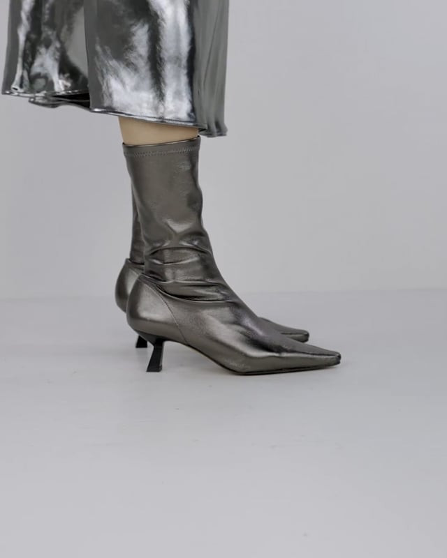 High heel ankle boots heel 5 cm silver leather