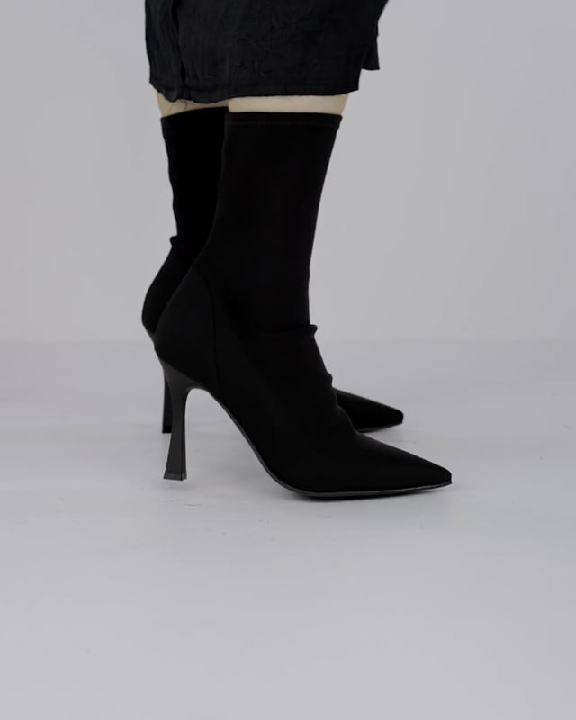 High heel ankle boots heel 9 cm black tissue