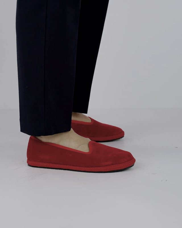 Flat shoes heel 1 cm red velvet