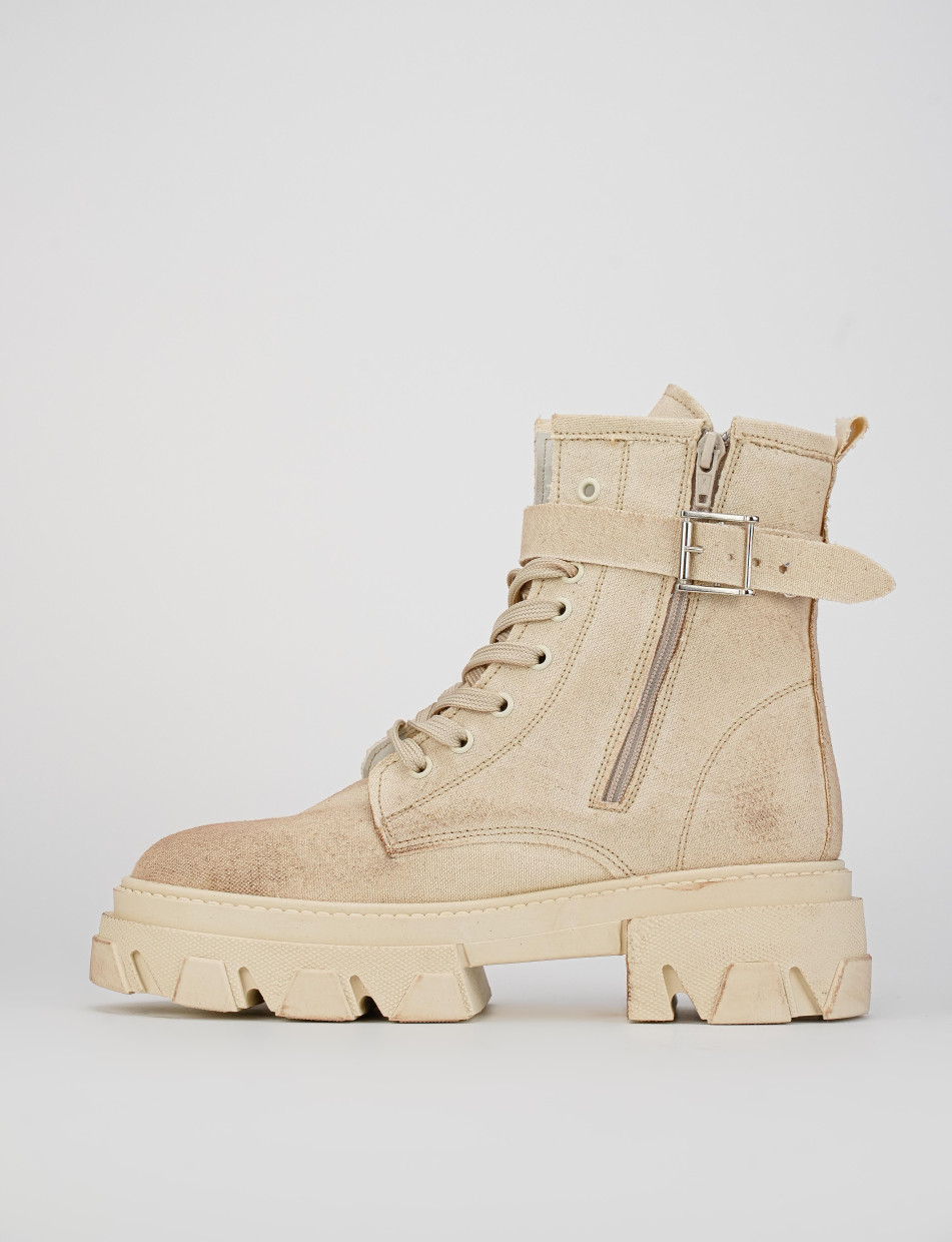 Combat boots heel 2 cm beige tissue