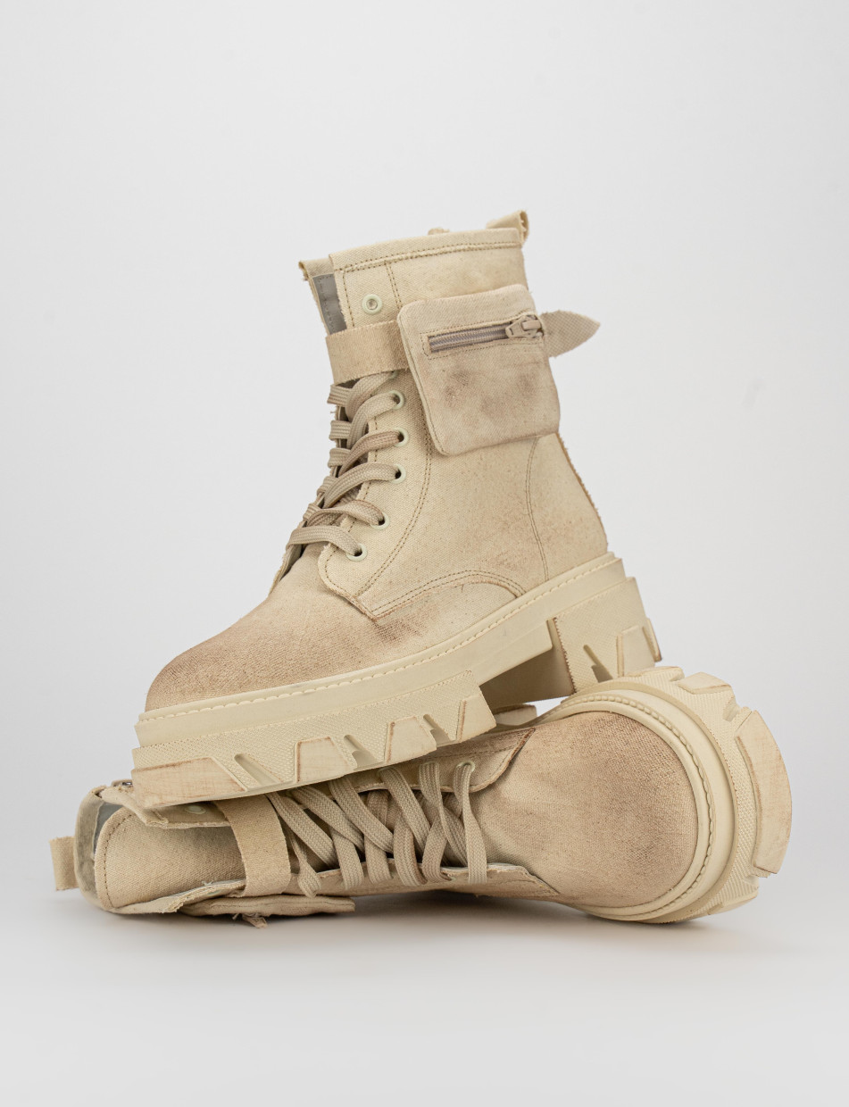 Combat boots heel 2 cm beige tissue