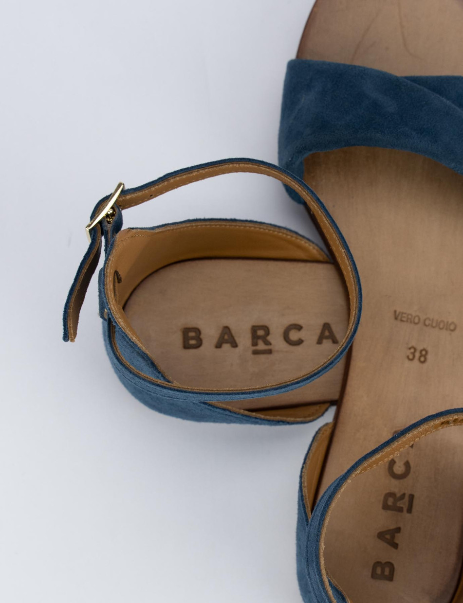 Sandalo tacco 1cm blu camoscio