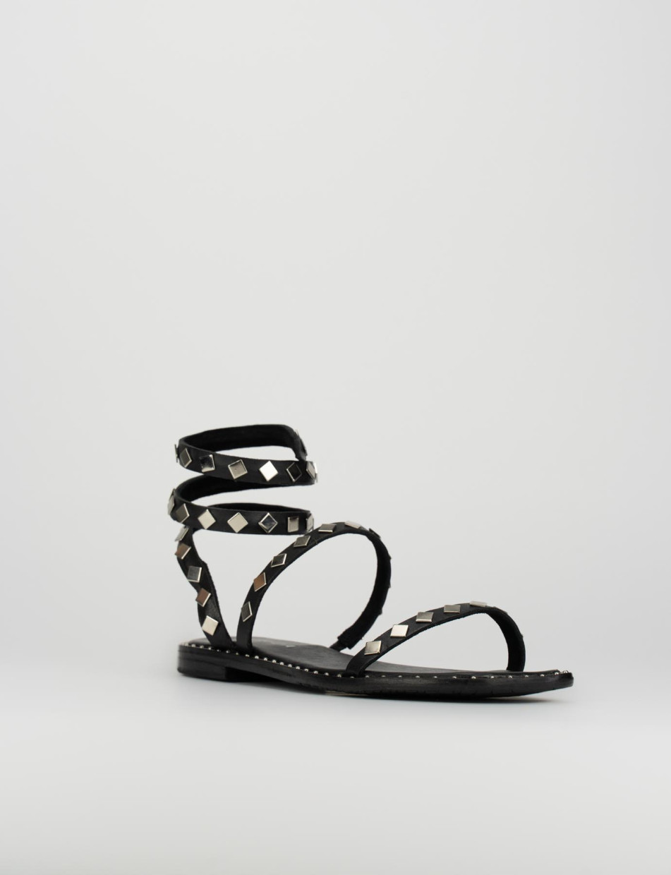 Low heel sandals heel 1 cm black leather