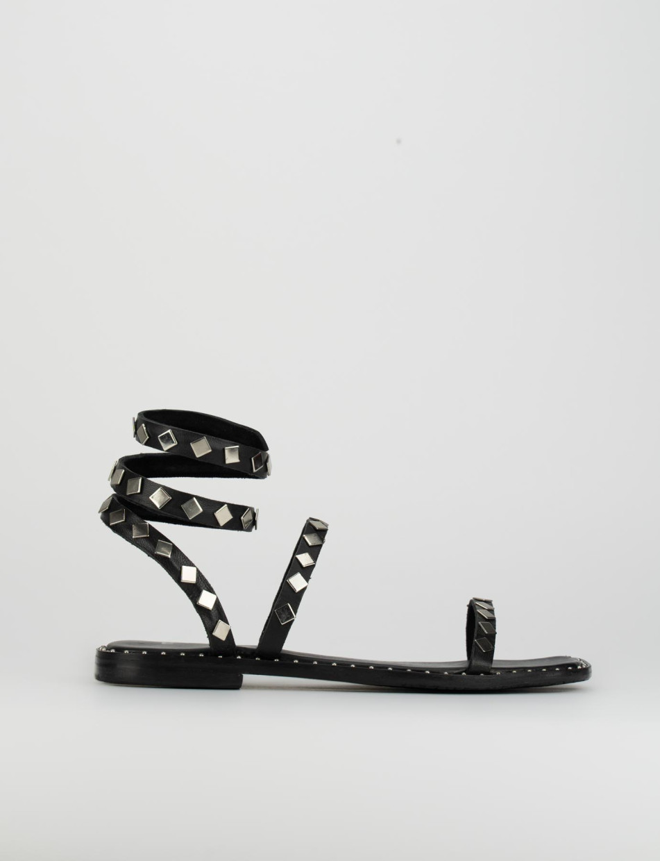 Low heel sandals heel 1 cm black leather