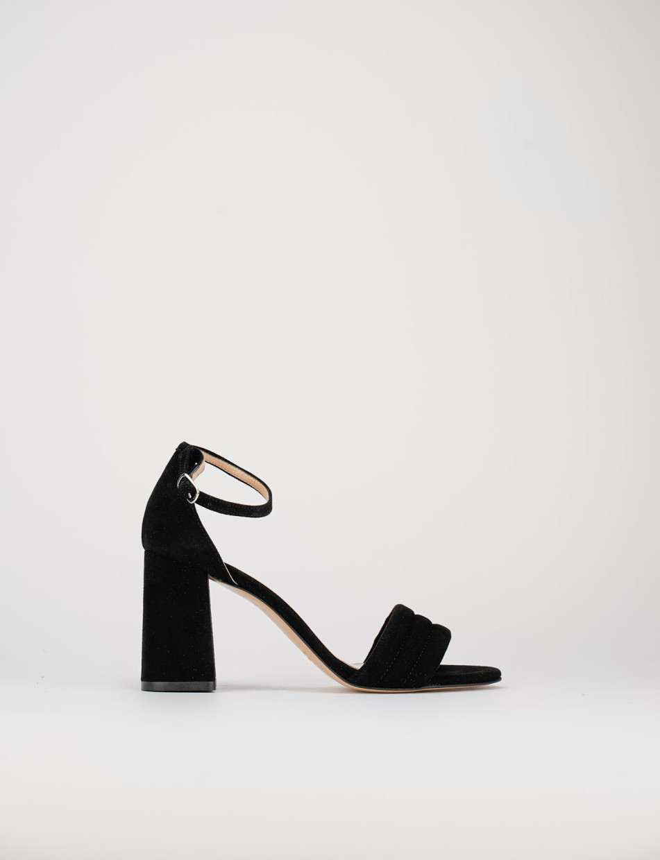High heel sandals heel 8 cm black chamois
