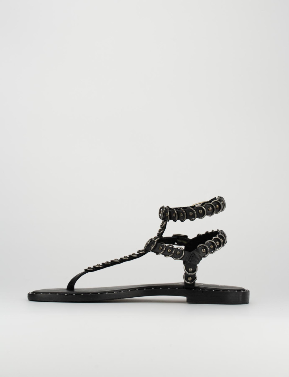 Flip flops heel 1 cm black leather