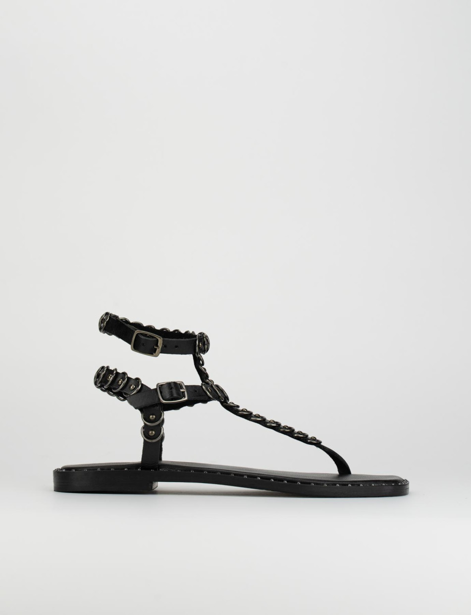 Flip flops heel 1 cm black leather