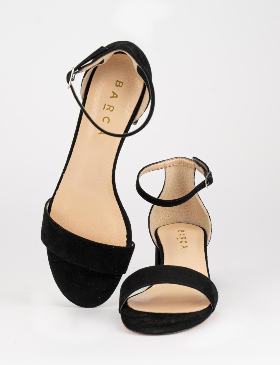 High heel sandals heel 5 cm black chamois