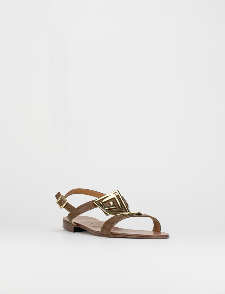Low heel sandals heel 1 cm brown leather