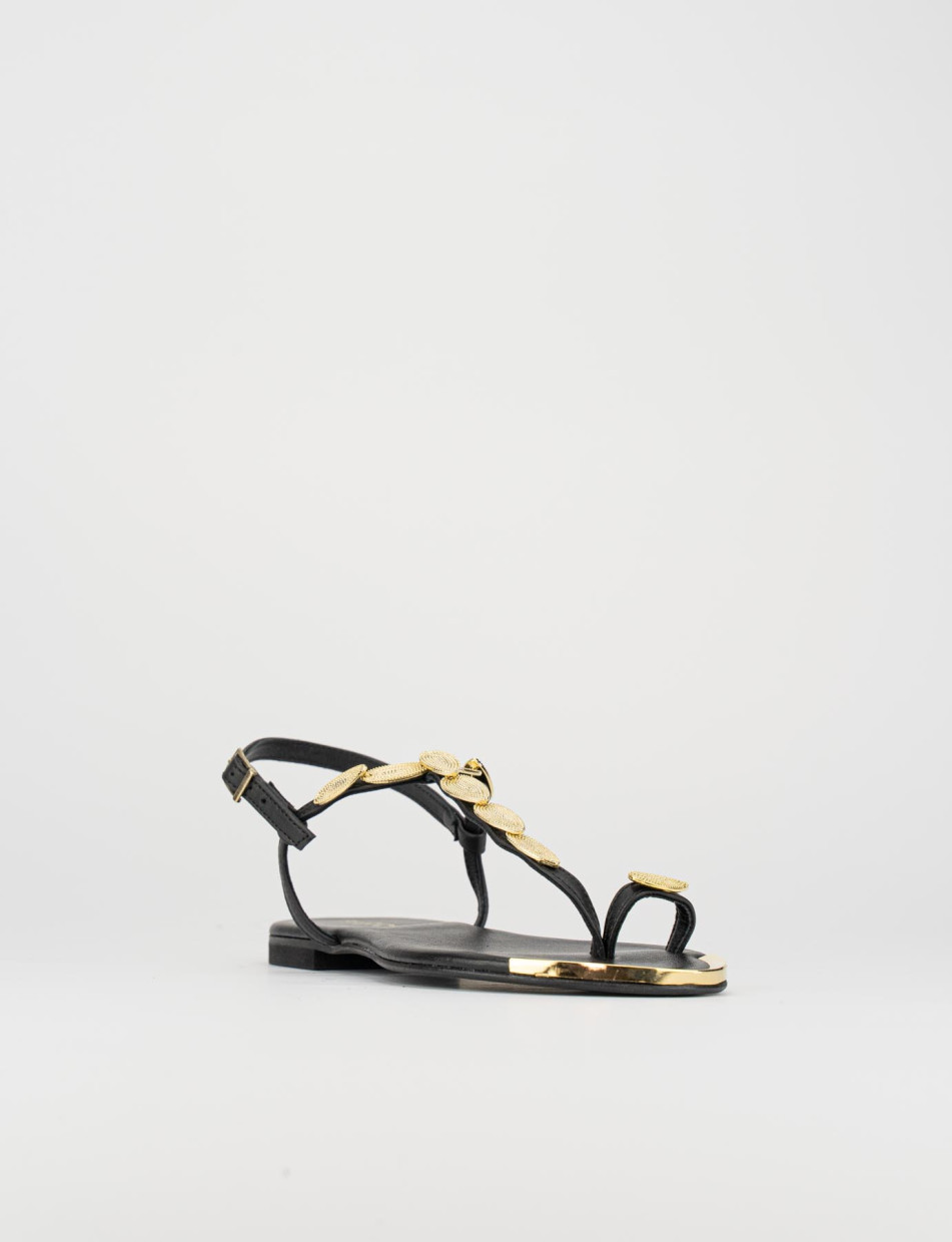 Low heel sandals heel 1 cm black leather