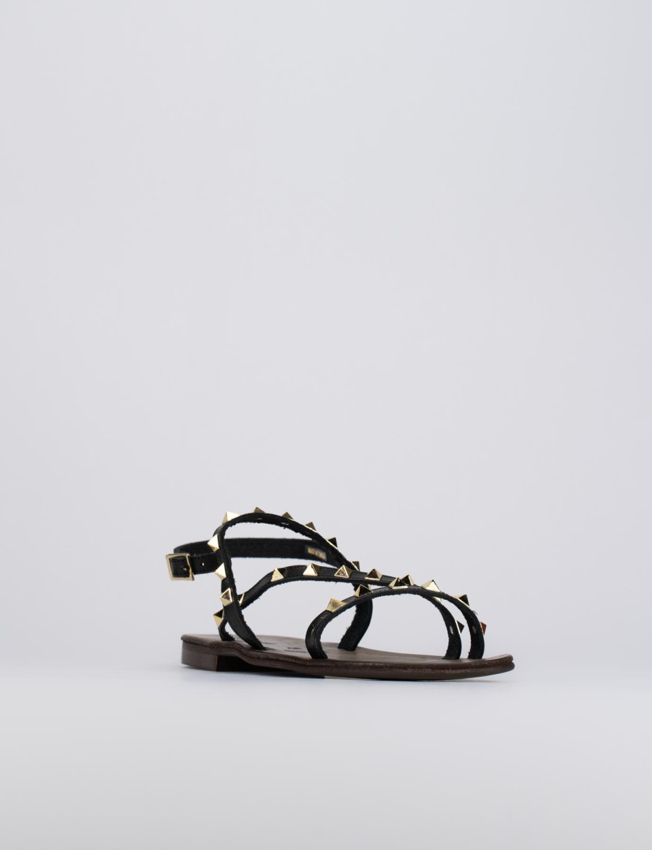 Sandalo tacco 1 cm nero pelle